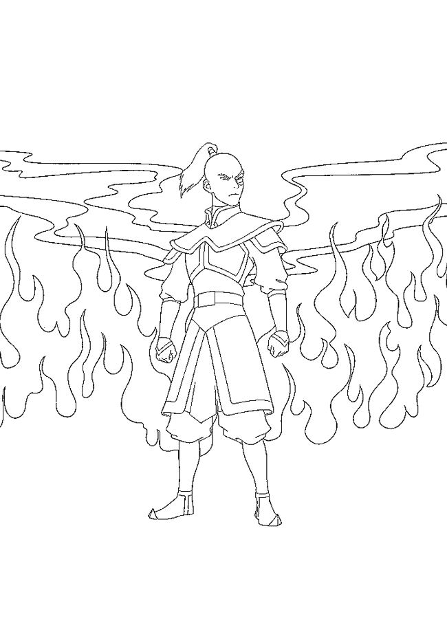 coloriage le prince zuko entoure de  flammes
